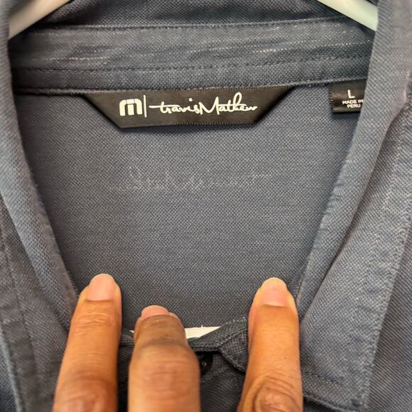 TravisMathew Polo Shirt LG Gray Textured Striped Pocket Golf Casual Performance - Picture 4 of 10